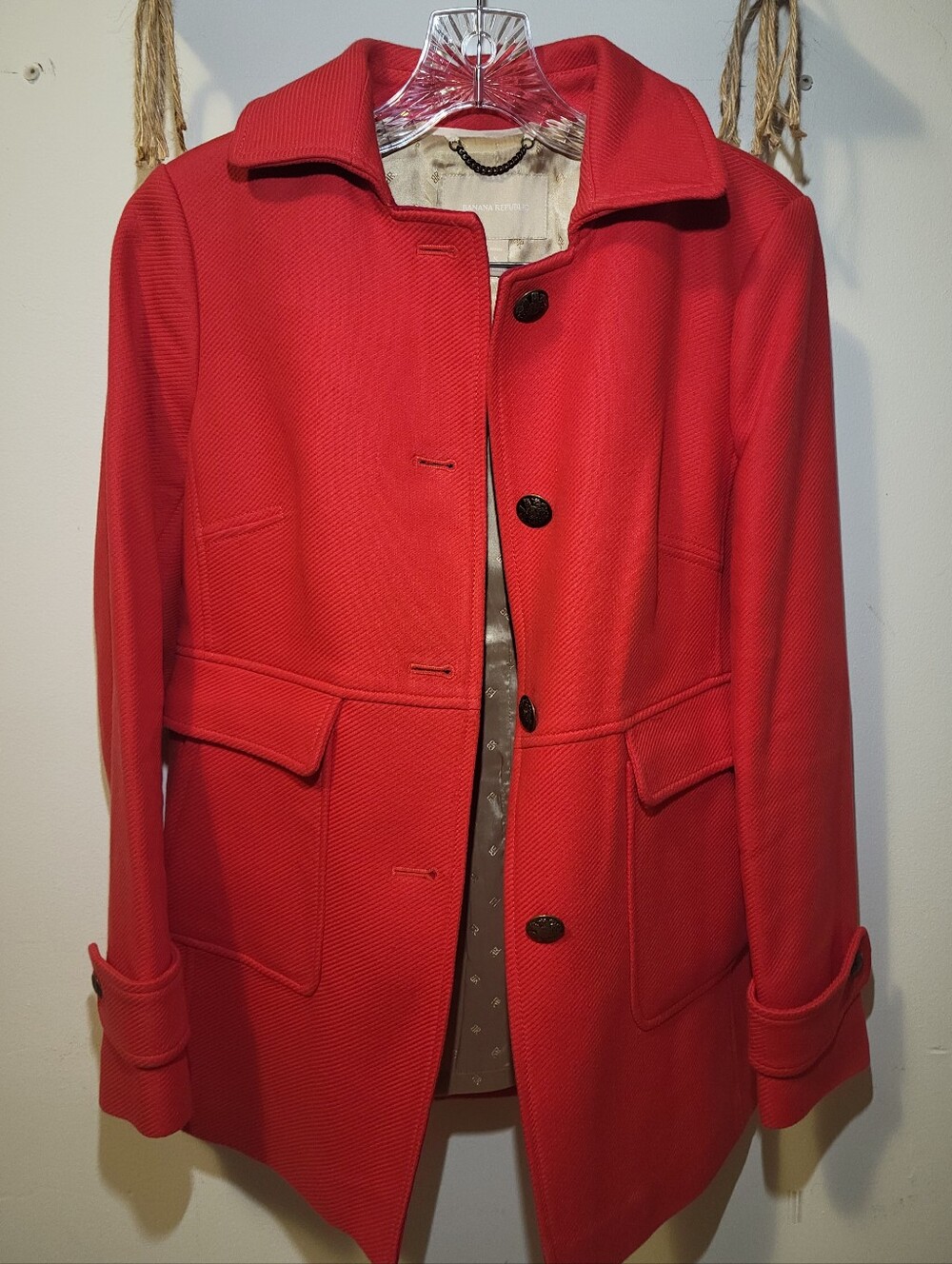 Banana Republic Candy Apple Red Cotton Coat Petite Small